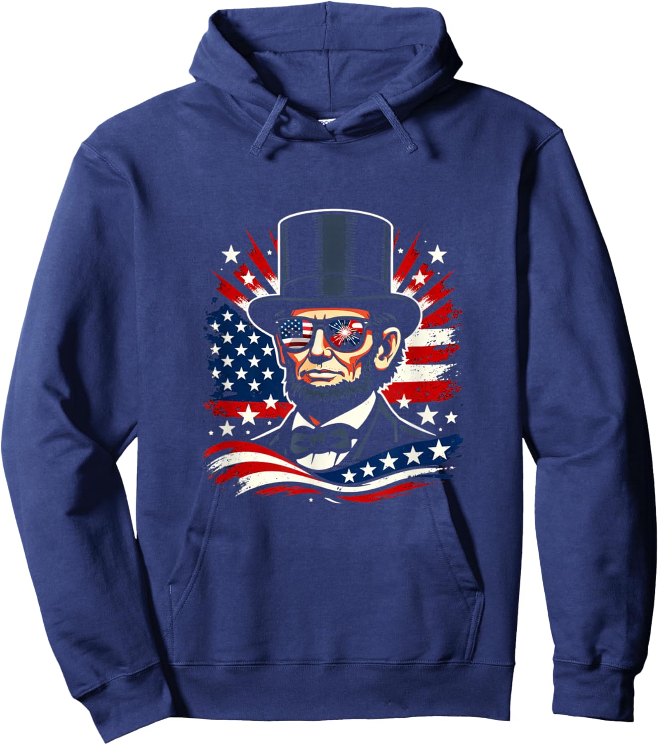 Abraham Lincoln Flag Sunglasses Patriotic Fireworks USA Hoodie - Hoodie | Navy