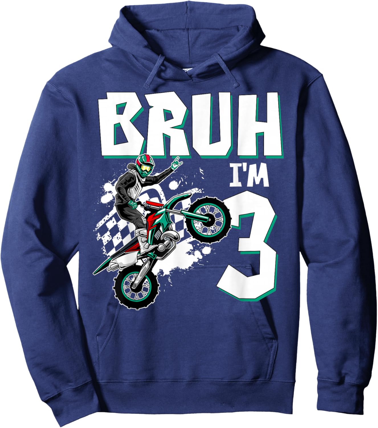Bruh I'm 3 Motocross Birthday Motorcycle Themed 3rd Birthday Hoodie - Hoodie | Navy