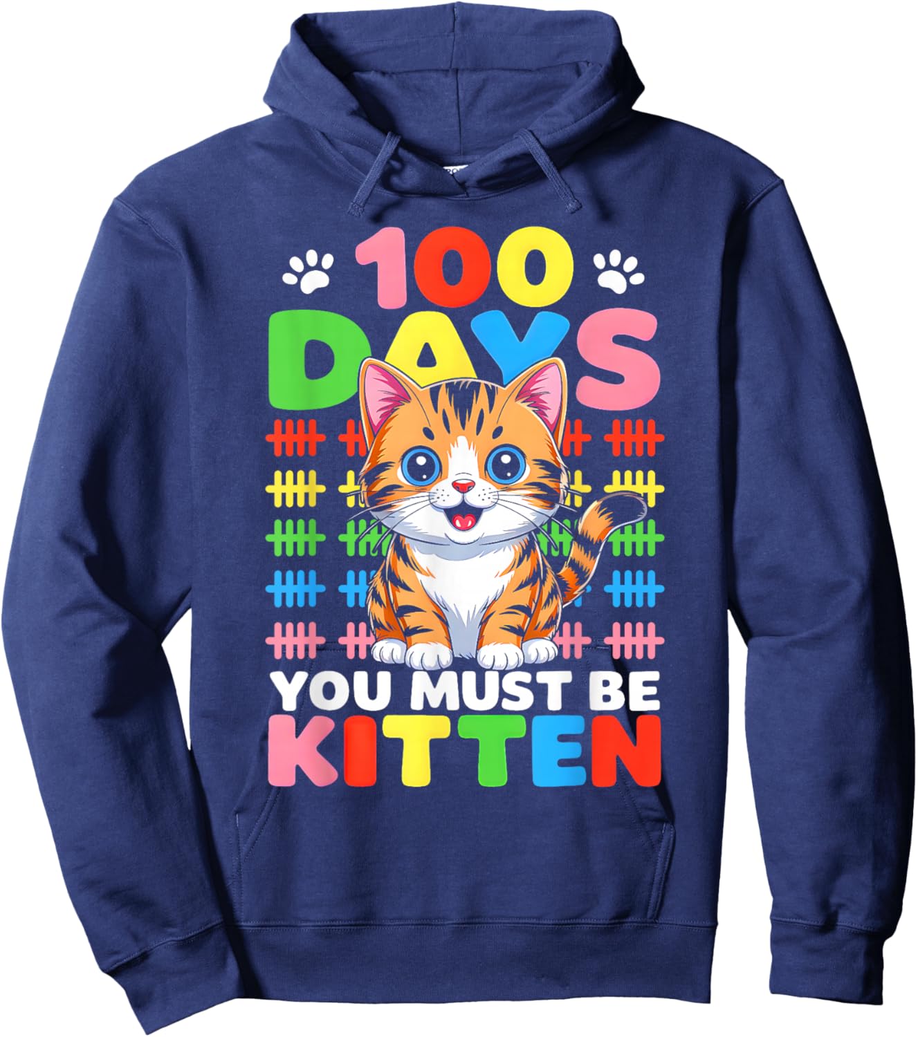 Cute Cat 100 Days of School Girls Kids 100th Day of School Hoodie - Hoodie | Navy