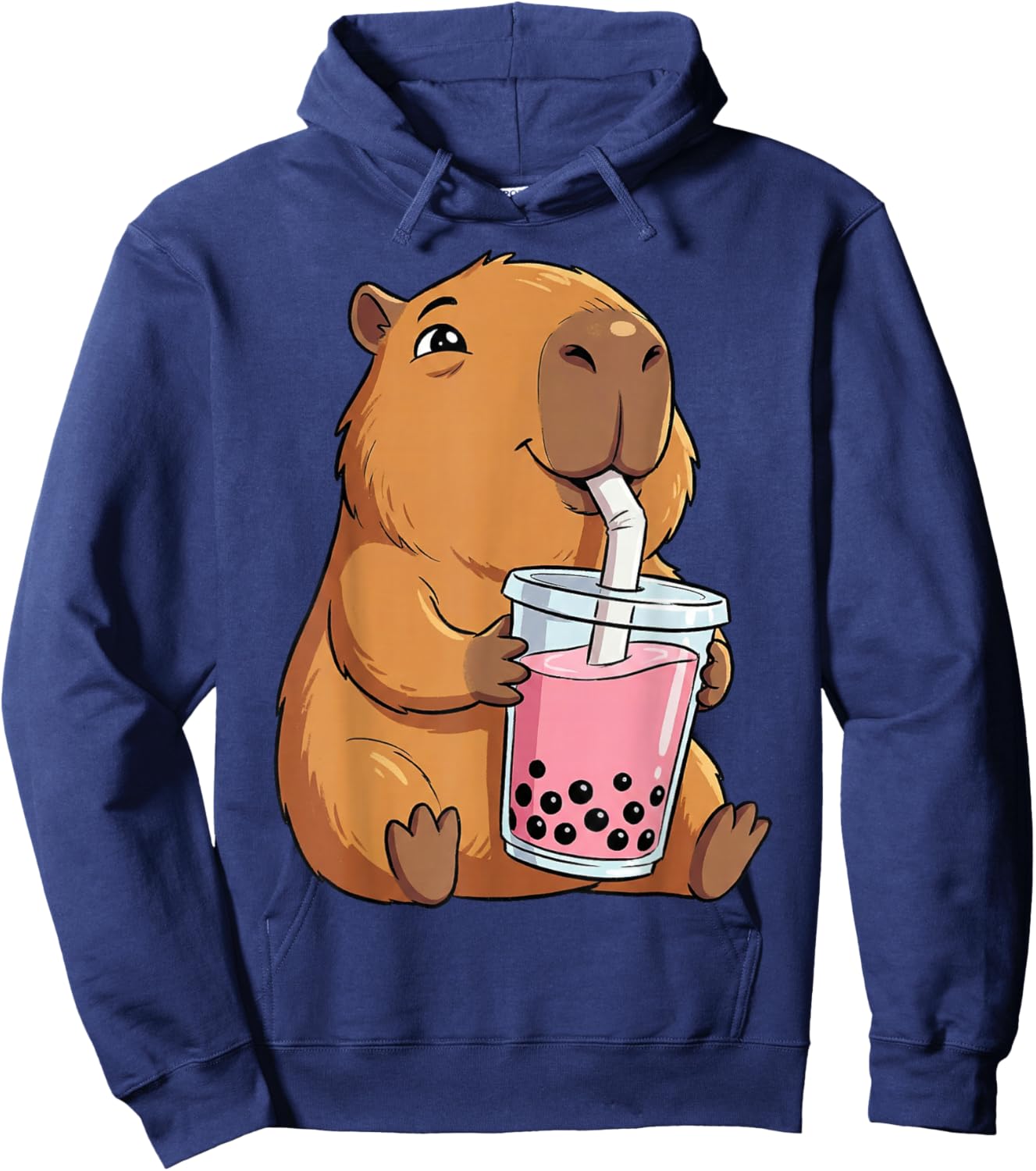 Capybara Drinking Boba Bubble Tea Kawaii Cute Anime Meme Hoodie - Hoodie | Navy