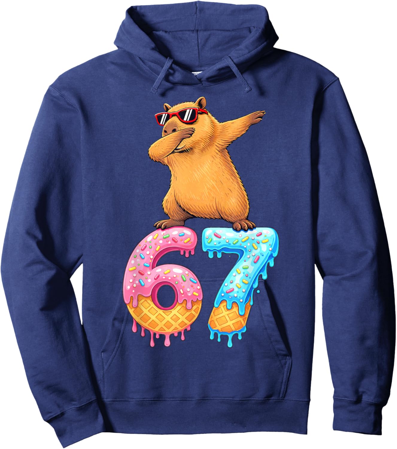 Capybara Dabbing 67 Ice Cream Drip 67 Birthday Boys Girls Hoodie - Hoodie | Navy