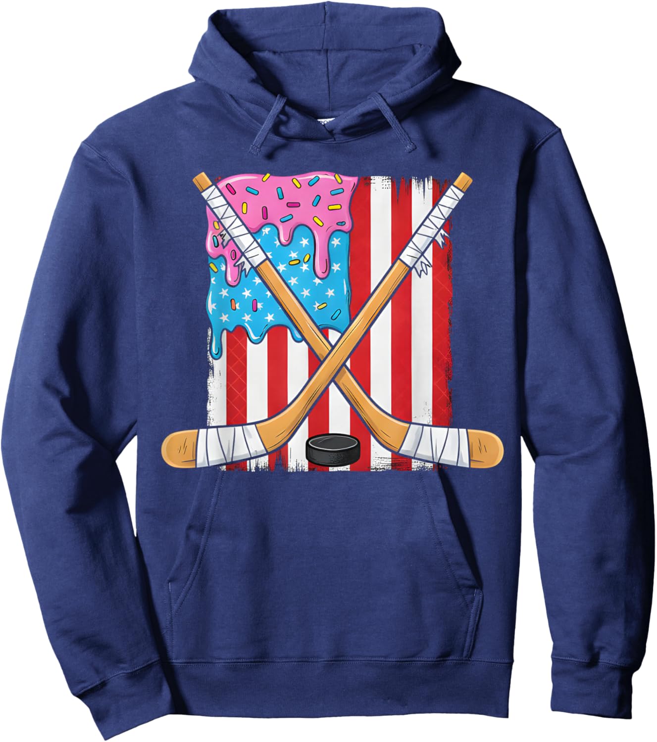 Ice Hockey Ice Cream Drip Boys American Flag Youth Players Hoodie - Hoodie | Navy