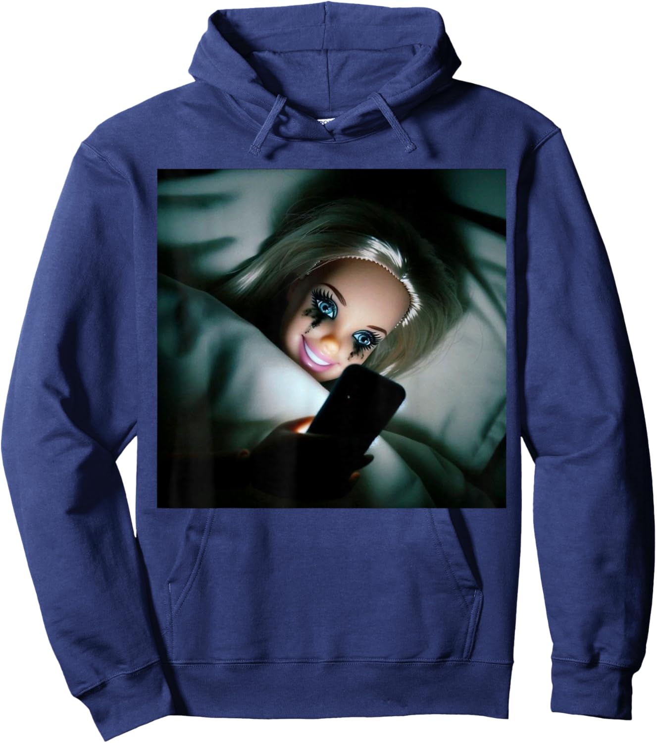 Funny Doll Crying Face Meme Scrolling Sarcastic Humor Gift Hoodie - Hoodie | Navy