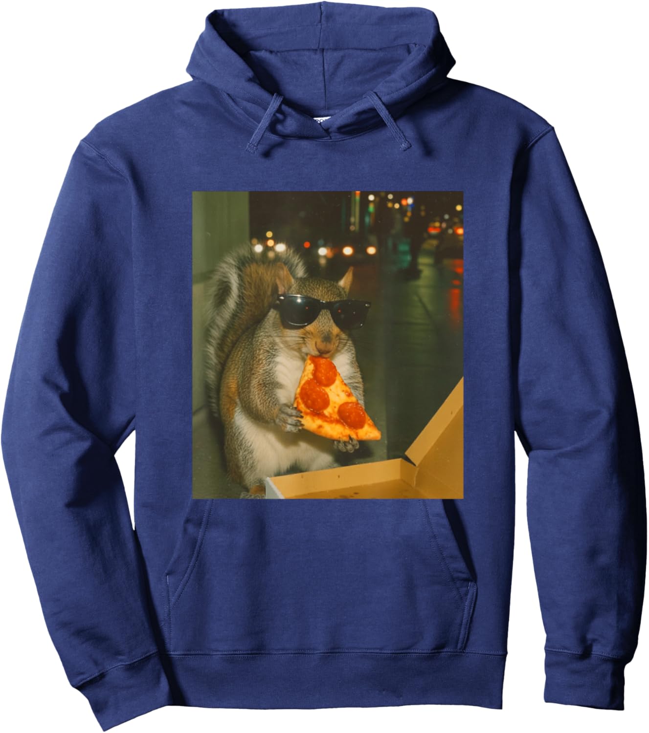 Funny Squirrel Chipmonk Eating Pizza Animal Meme Retro Hoodie - Hoodie | Navy
