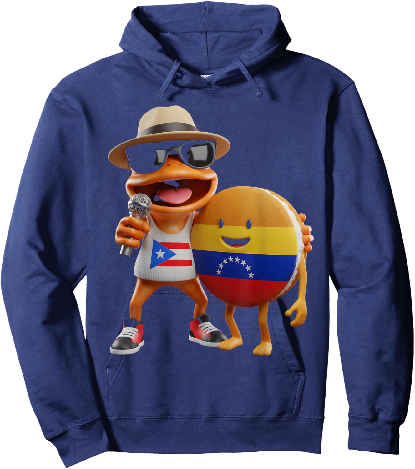 Puerto Rico Venezuela Cartoon Frog Arepa Coqui Taino Boriken Hoodie - Hoodie | Navy