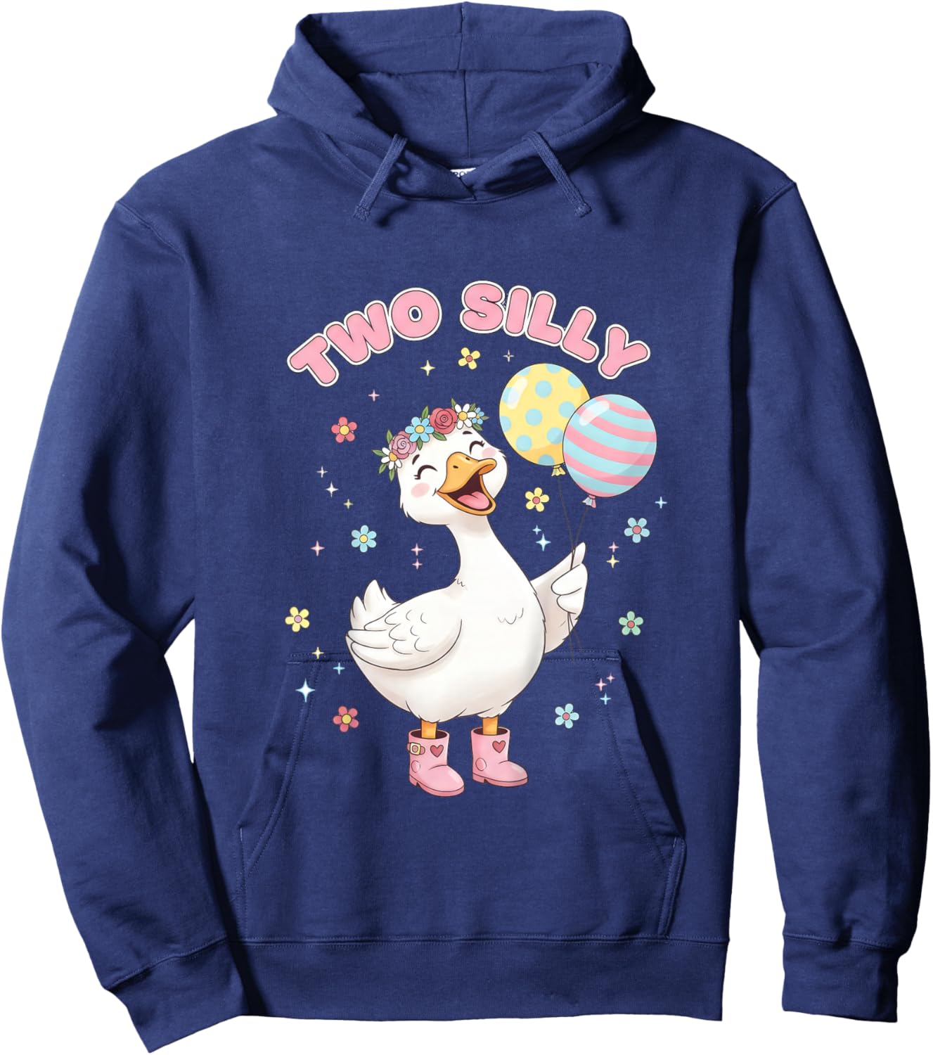 Two Silly 2nd Second Birthday Funny Goose Bday Toddler Girl Hoodie - Hoodie | Navy