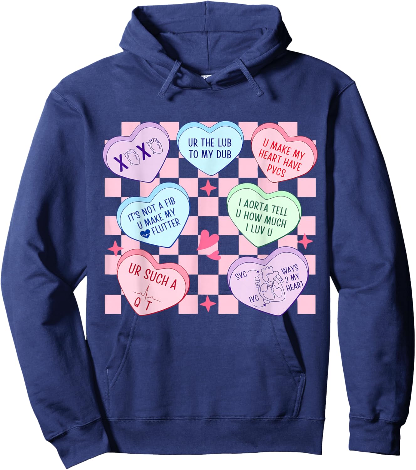 Cardiac Nurse Valentine’s Day Cardiologist Heart CVICU Nurse Hoodie - Hoodie | Navy