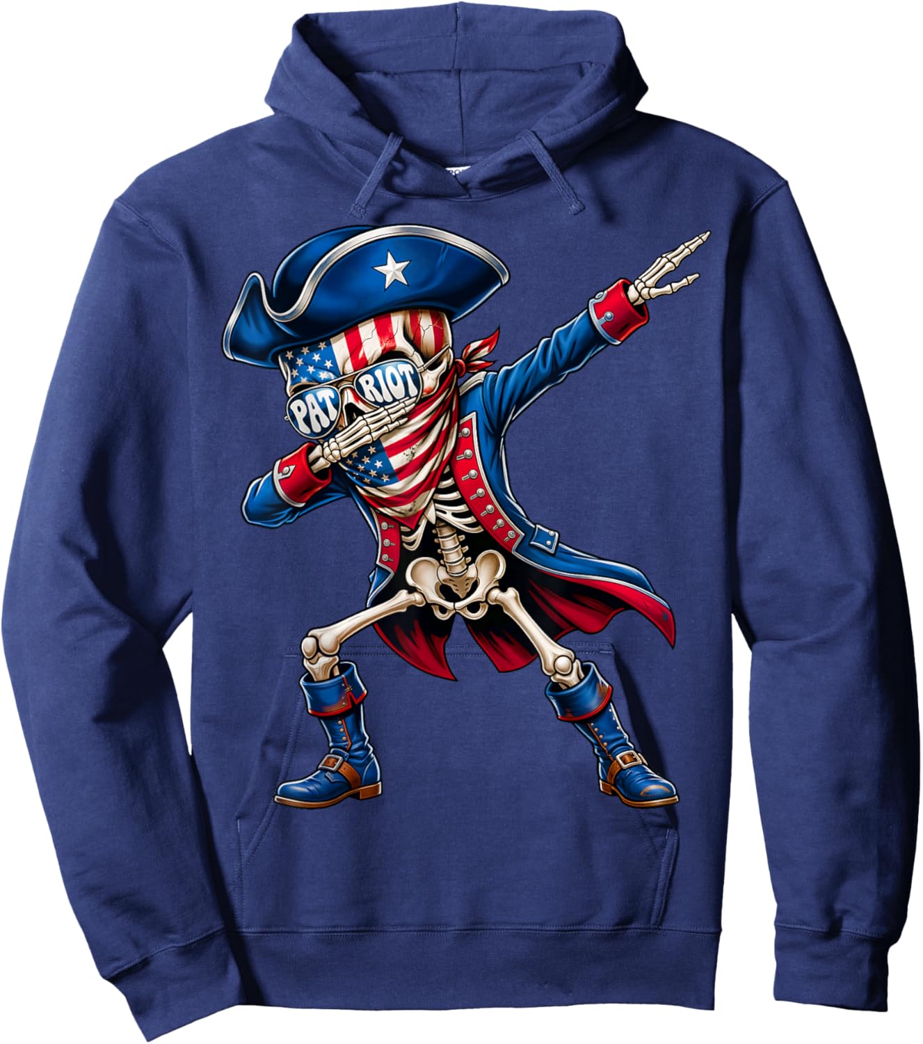 Patriotic Skeleton Dabbing American Flag USA Men Women Kids Hoodie - Hoodie | Navy