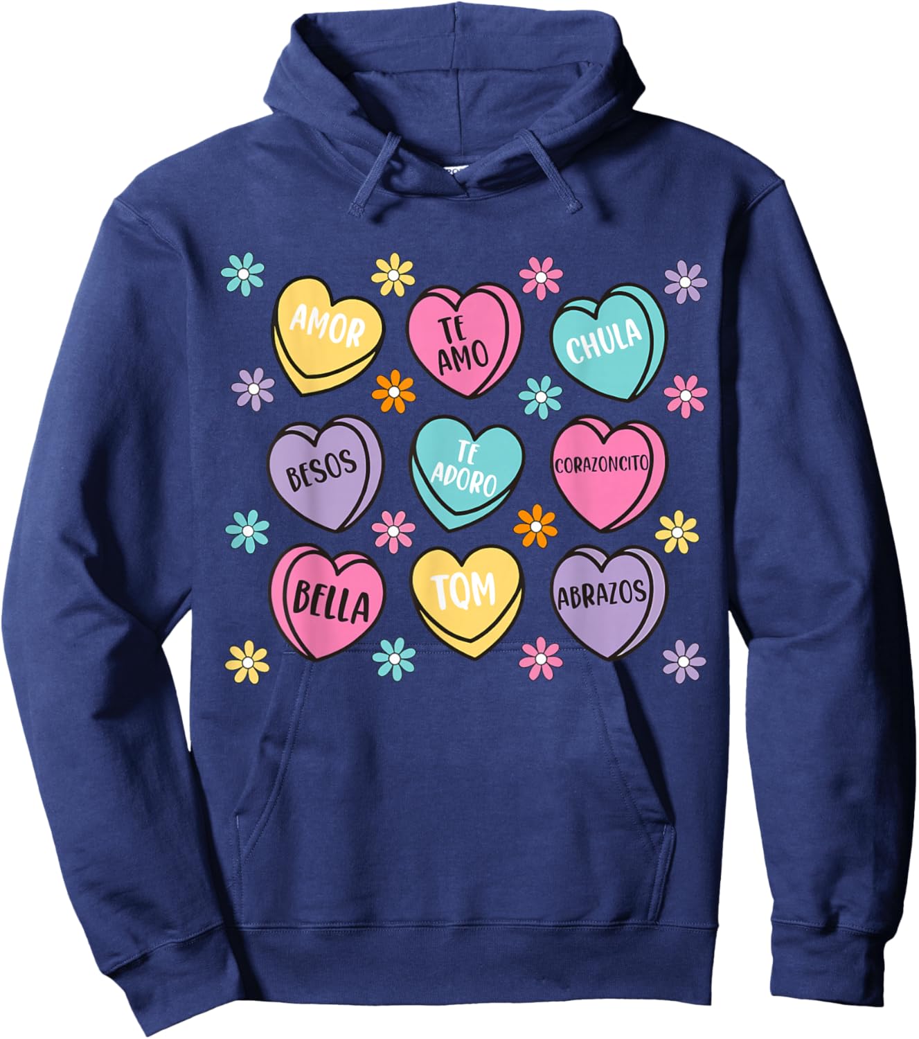 Spanish Valentine Conversation Hearts Feliz San Valentín Hoodie - Hoodie | Navy
