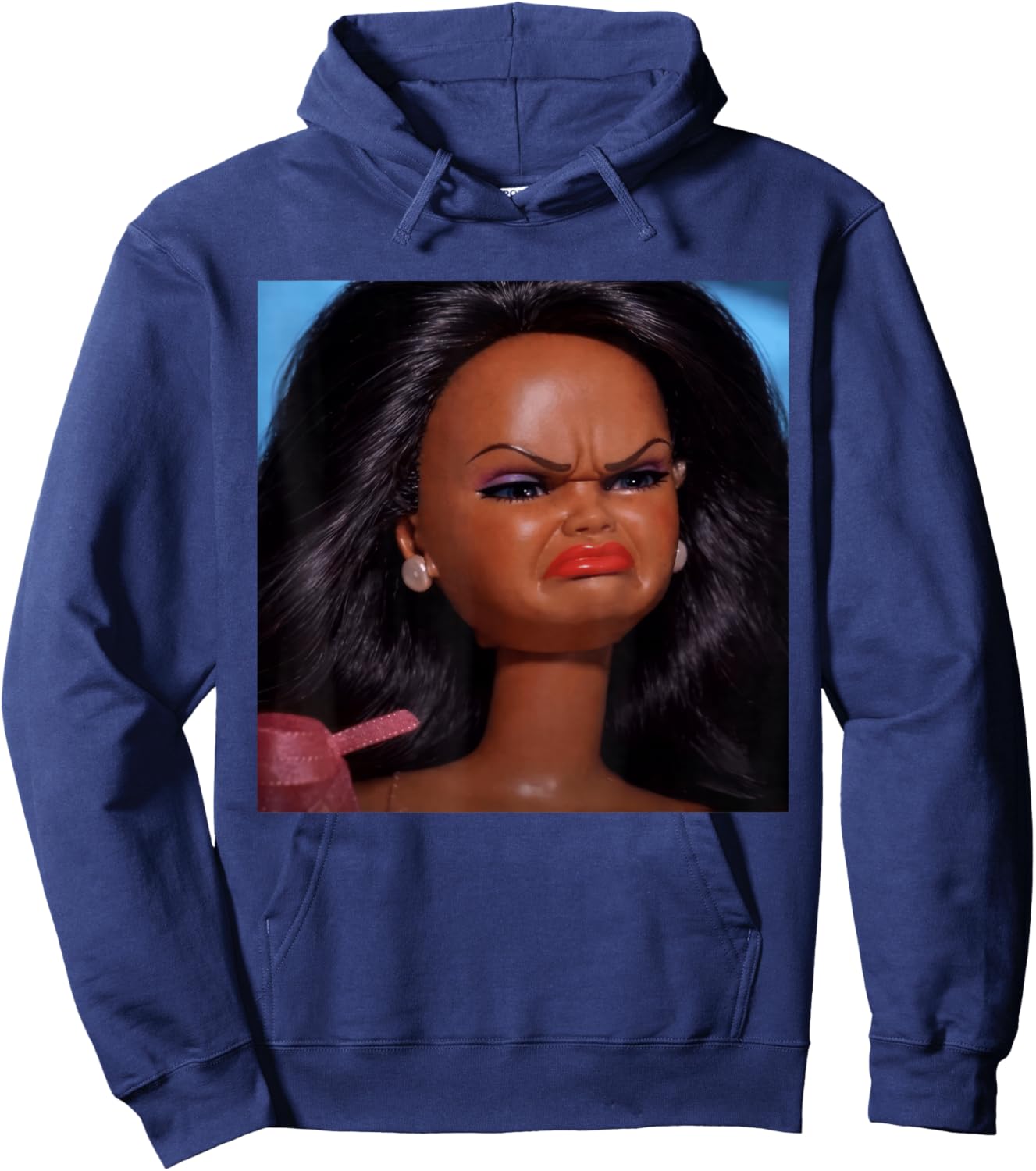 Angry Disgusted Black Doll Face Meme Reaction Meme Funny Hoodie - Hoodie | Navy