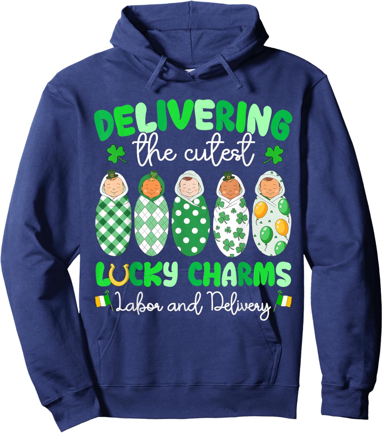 St Patricks Day L&D Nurse Delivering Lucky Charms Women Hoodie - Hoodie | Navy