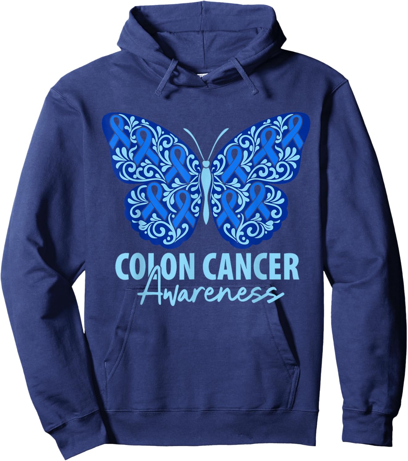 Colorectal Colon Cancer Awareness Blue Ribbon Butterfly Hoodie - Hoodie | Navy