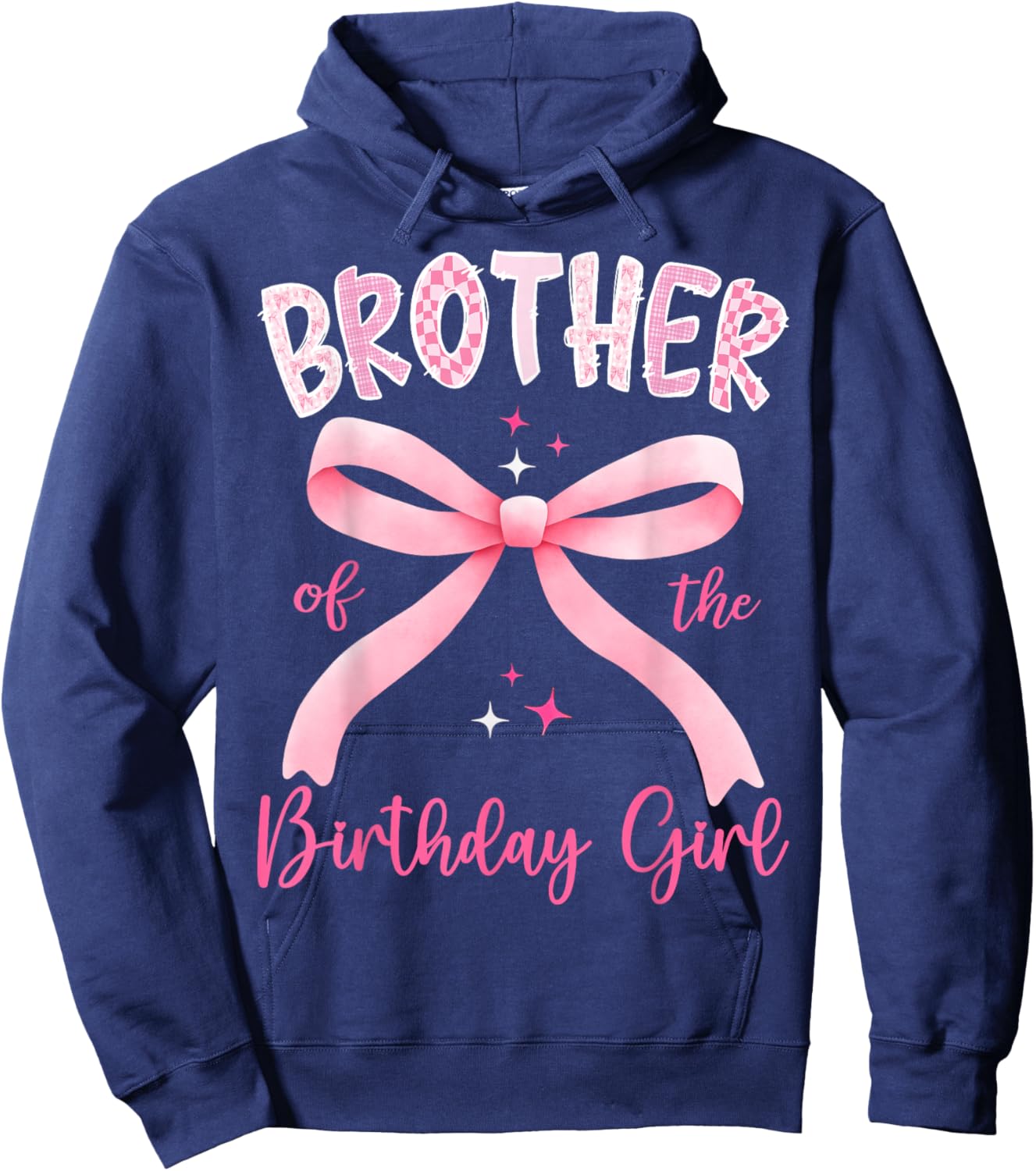 Brother of The Birthday Girl Pink Coquette Bow Family Hoodie - Hoodie | Navy