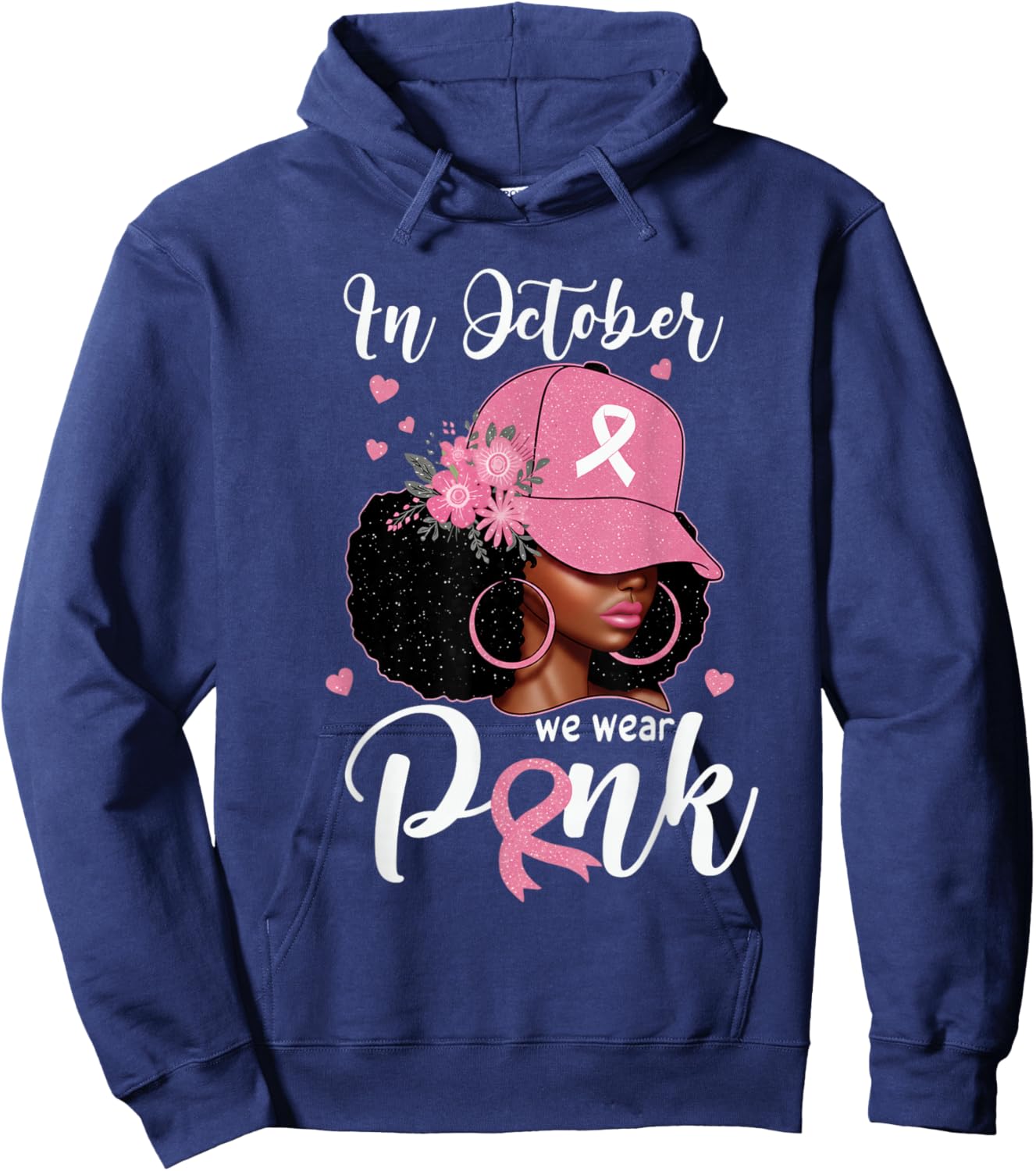 in October We Wear Pink Breast Cancer Awareness Black Women Hoodie - Hoodie | Navy
