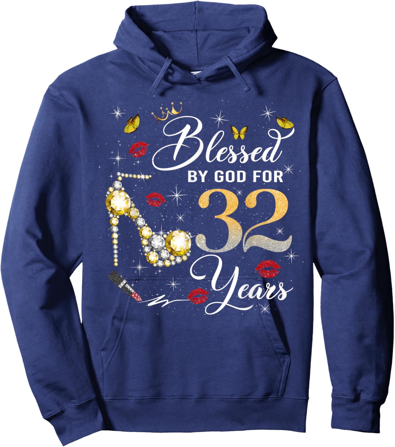 Blessed by God for 32 Years Old Women 32nd Birthday Queen Hoodie - Hoodie | Navy
