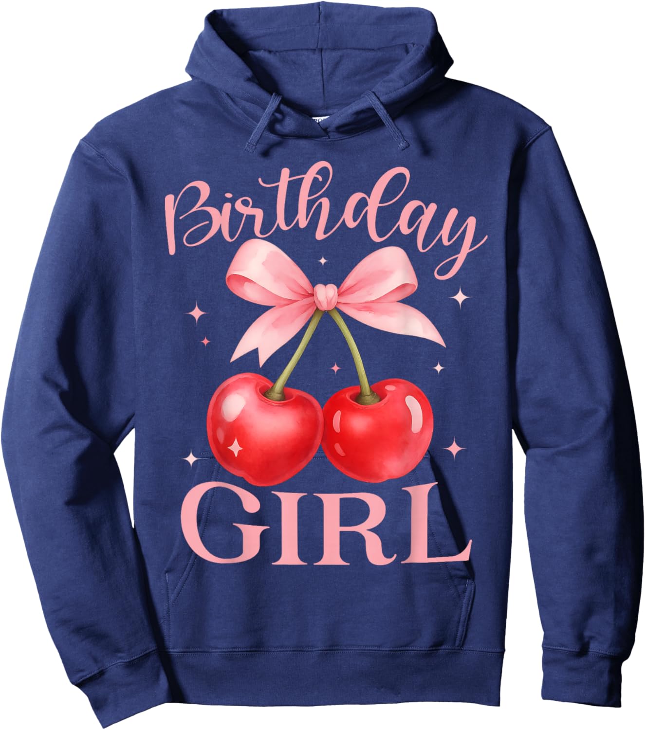 Birthday Girl Cute Coquette Bow Cherry Birthday Girl Kids Hoodie - Hoodie | Navy