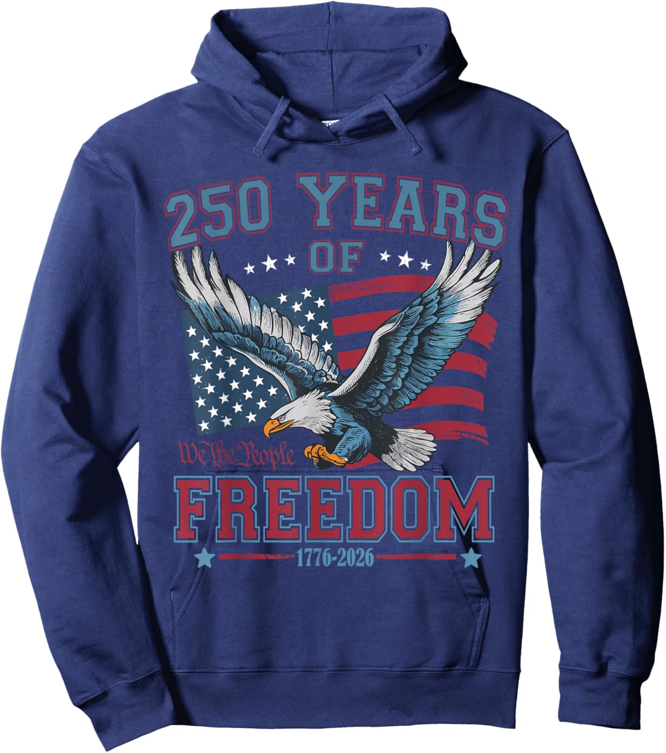 250 Years of Freedom 1776 2026 Patriotic Bald Eagle USA Flag Hoodie - Hoodie | Navy