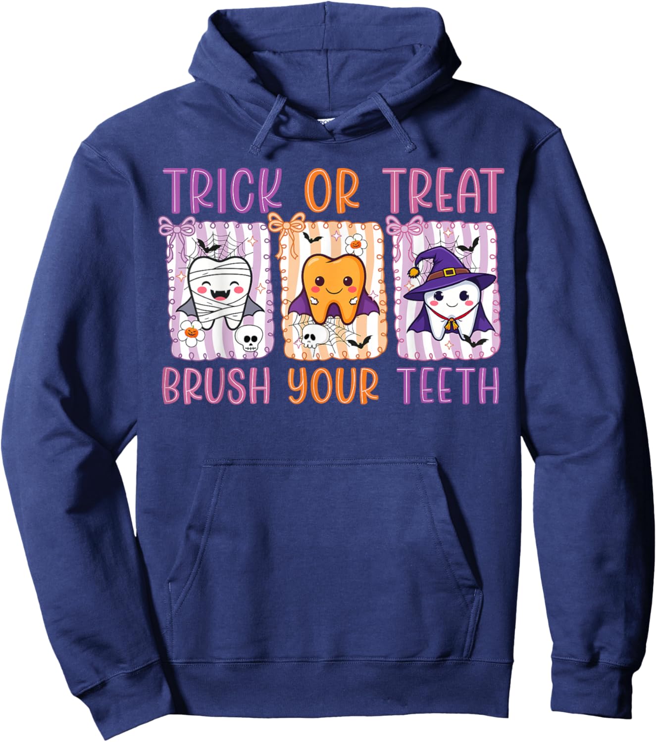 Trick Or Treat Brush Your Teeth Dental Hygienist Halloween Hoodie - Hoodie | Navy