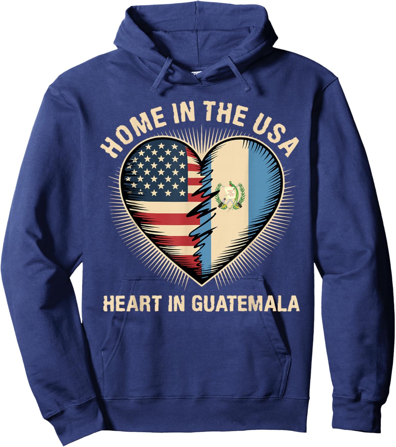 Home in The USA Heart in Guatemala American Guatemalan Hoodie - Hoodie | Navy