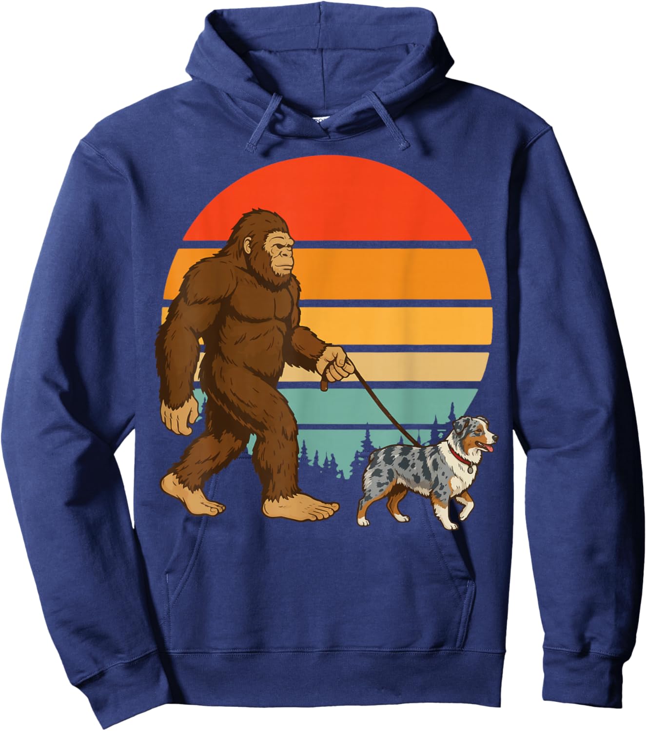 Bigfoot Australian Shepherd Retro Aussie Vintage Hoodie - Hoodie | Navy