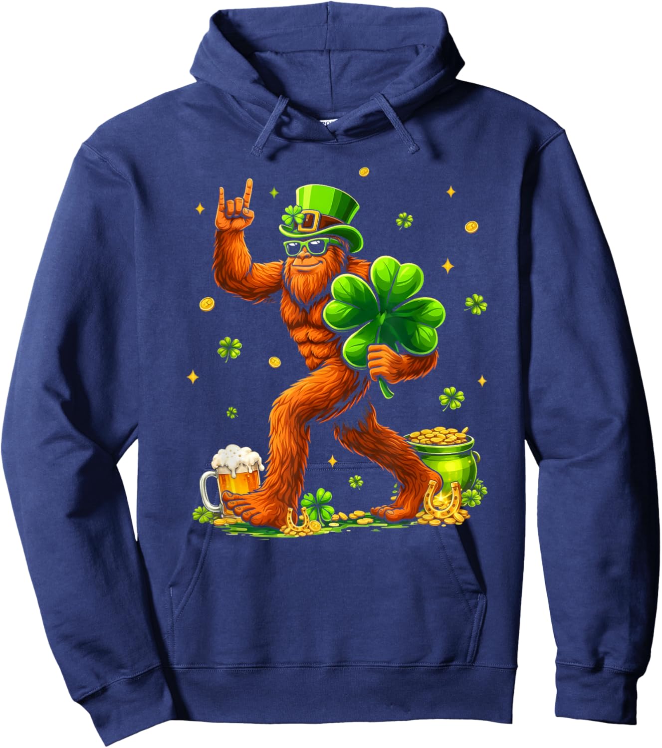 St Patricks Day Bigfoot Sasquatch Shamrock Men Women Kids Hoodie - Hoodie | Navy