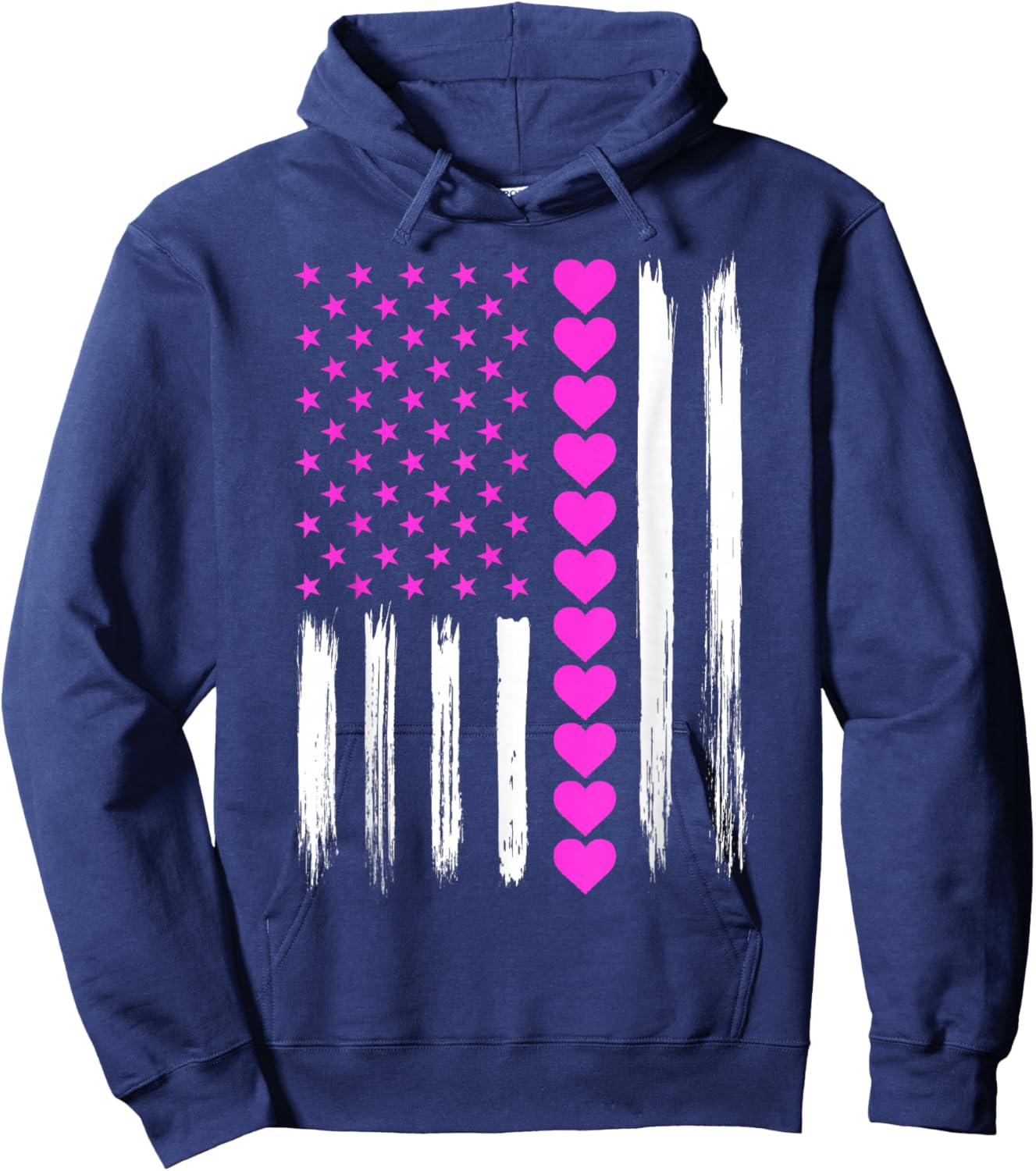 Valentines Day Pink Hearts US American Flag Patriotic Lover Hoodie - Hoodie | Navy