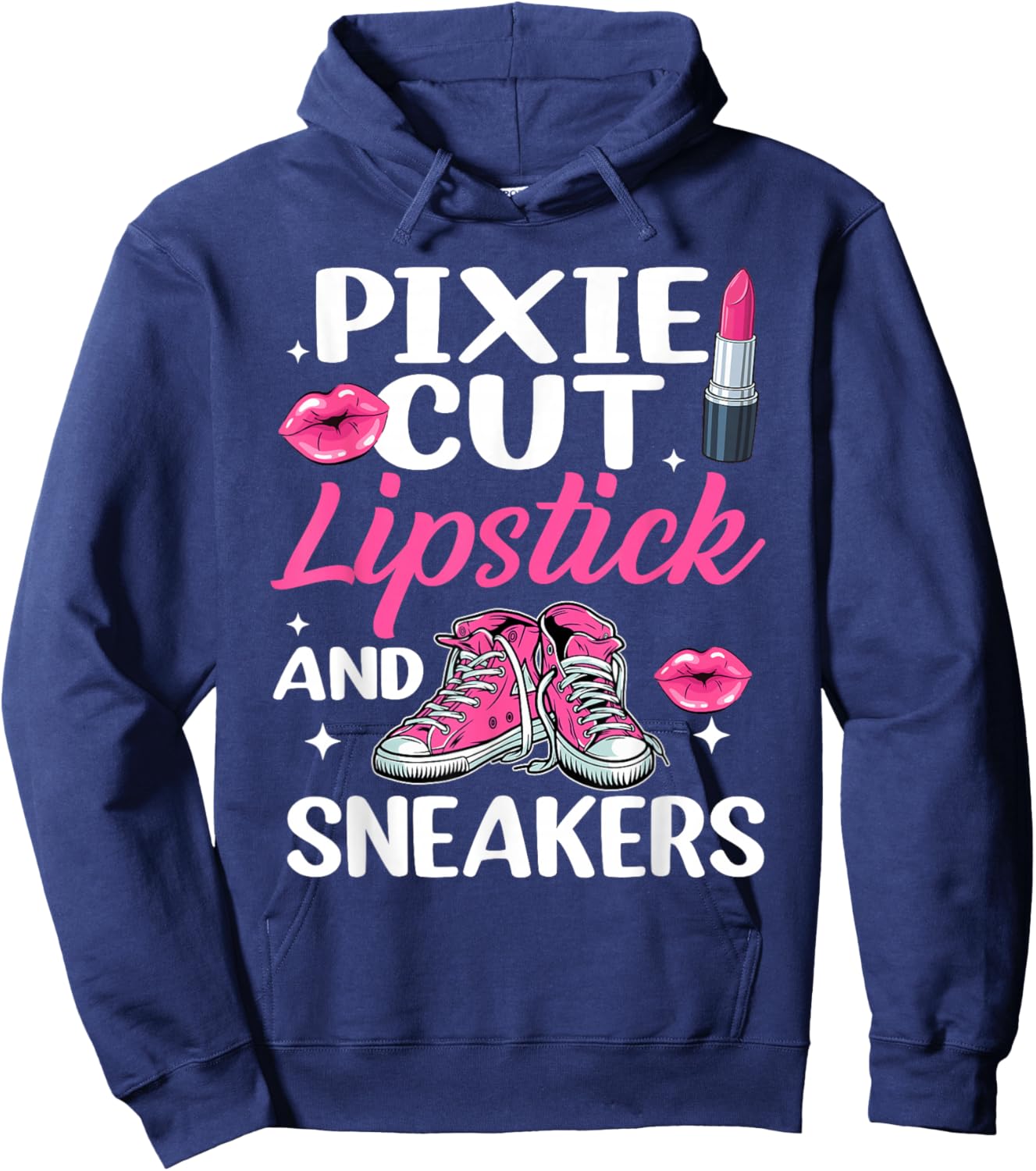 Pixie Cut Lipstick and Sneakers Short Hair Style Fashion Hoodie - Hoodie | Navy