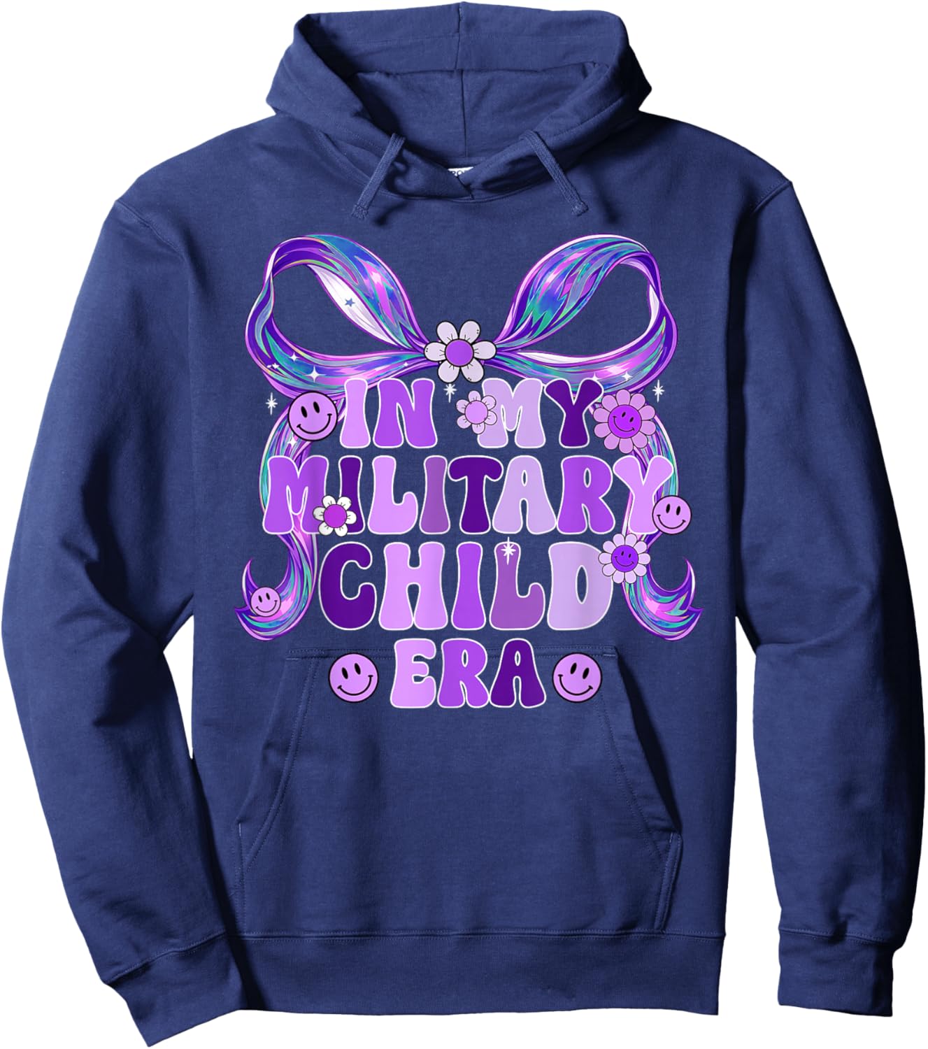 in My Military Child Era Coquette Bow Purple Up for Military Hoodie - Hoodie | Navy