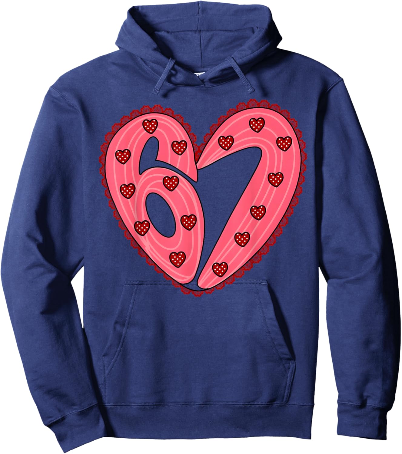 Funny Valentine Six Seven 6 7 Heart Meme Men Women Kid Hoodie - Hoodie | Navy