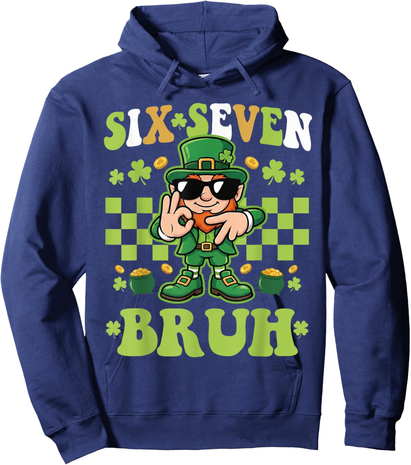 67 St Patricks Day Boys Kids Teens Leprechaun Six Seven Bruh Hoodie - Hoodie | Navy