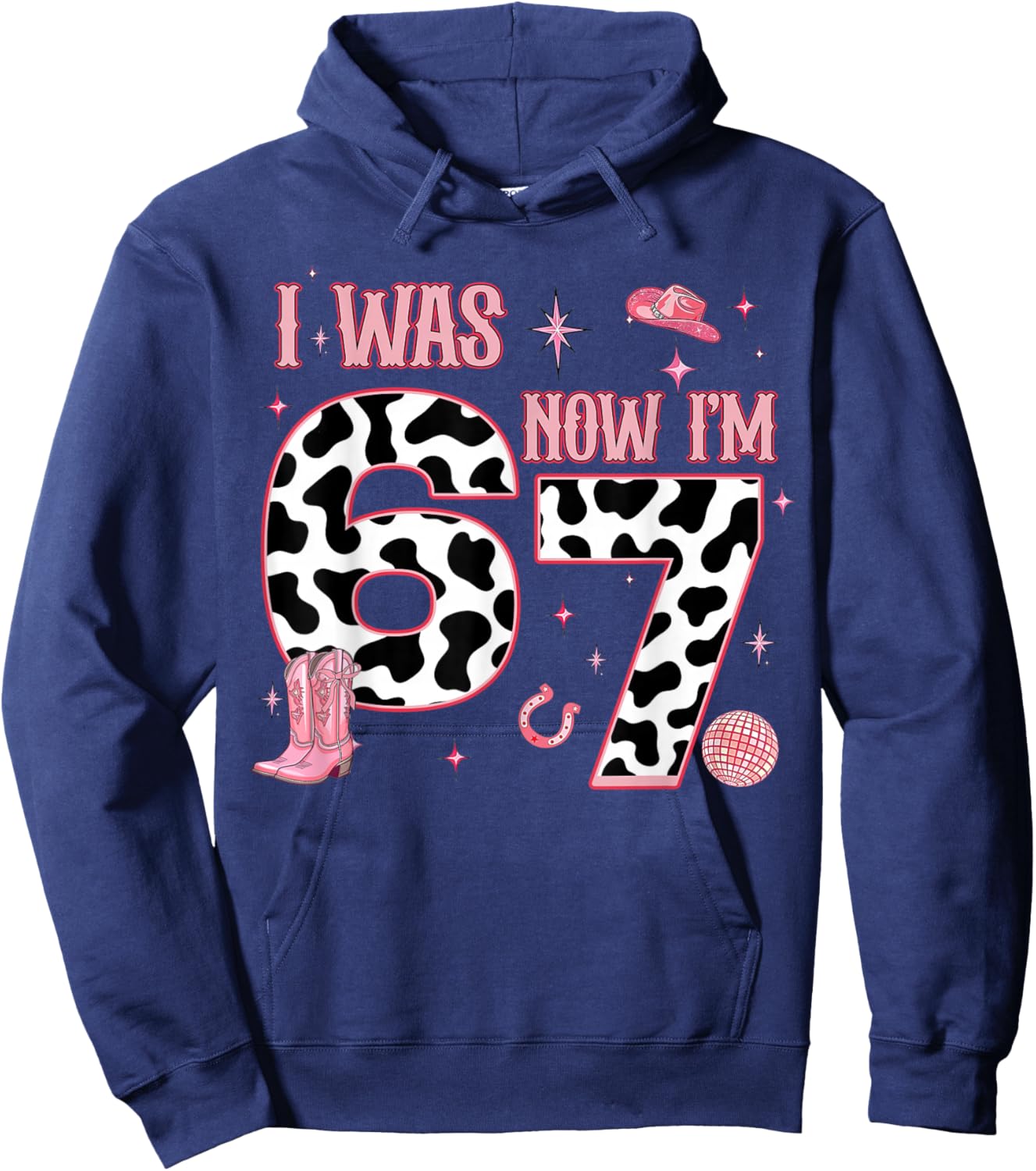 Western Cowgirl 7th Birthday Girl I was 6 Now I'm 7 Year Old Hoodie - Hoodie | Navy