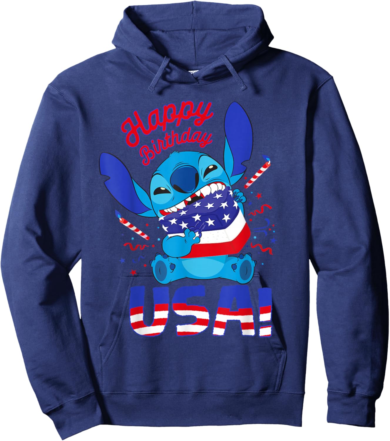 Disney Stitch Happy Birthday USA Independence Day 250 Years Hoodie - Hoodie | Navy