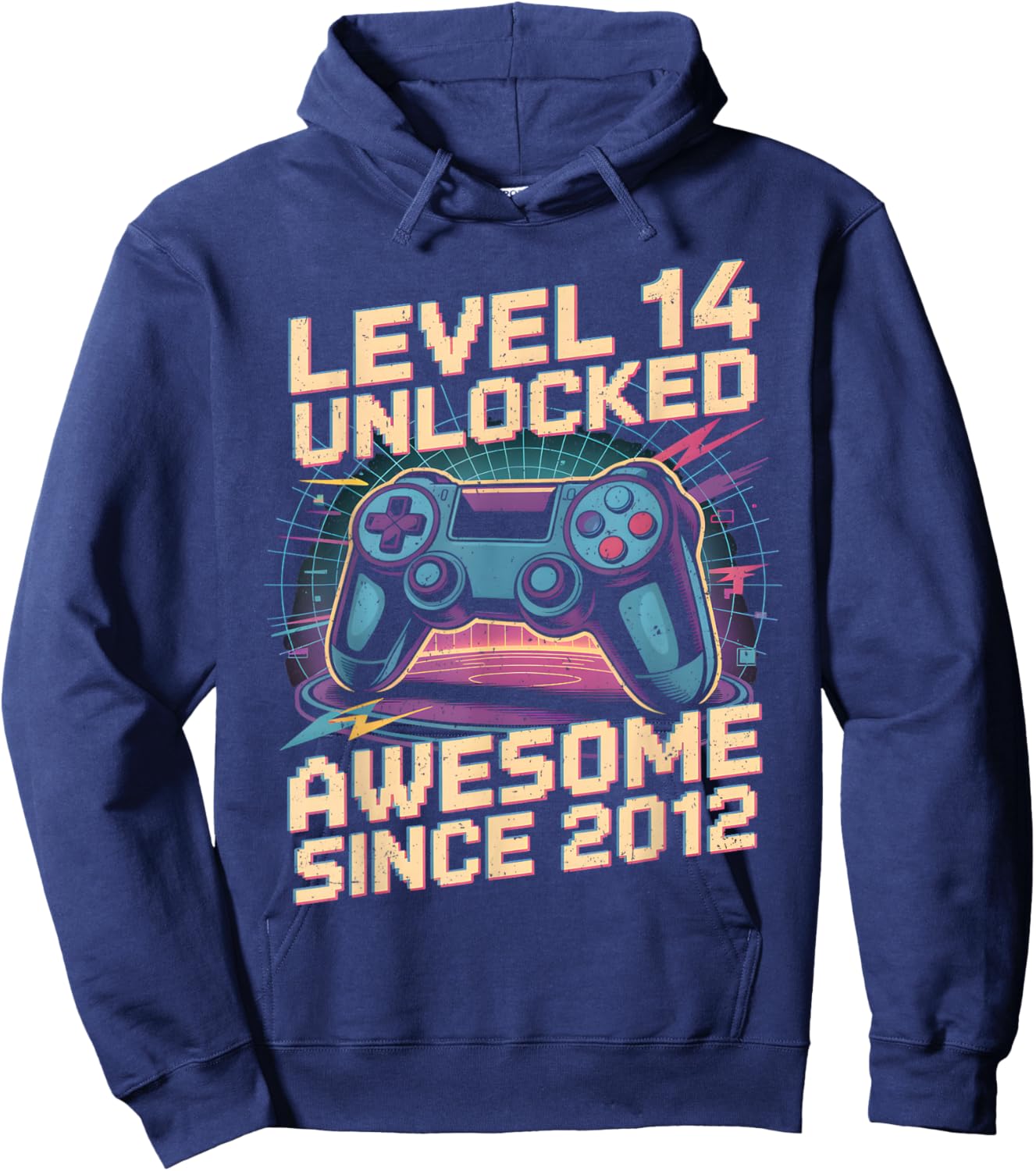 14 Year Old Boy Level 14 Gamer 2012 14th Birthday Party Gift Hoodie - Hoodie | Navy