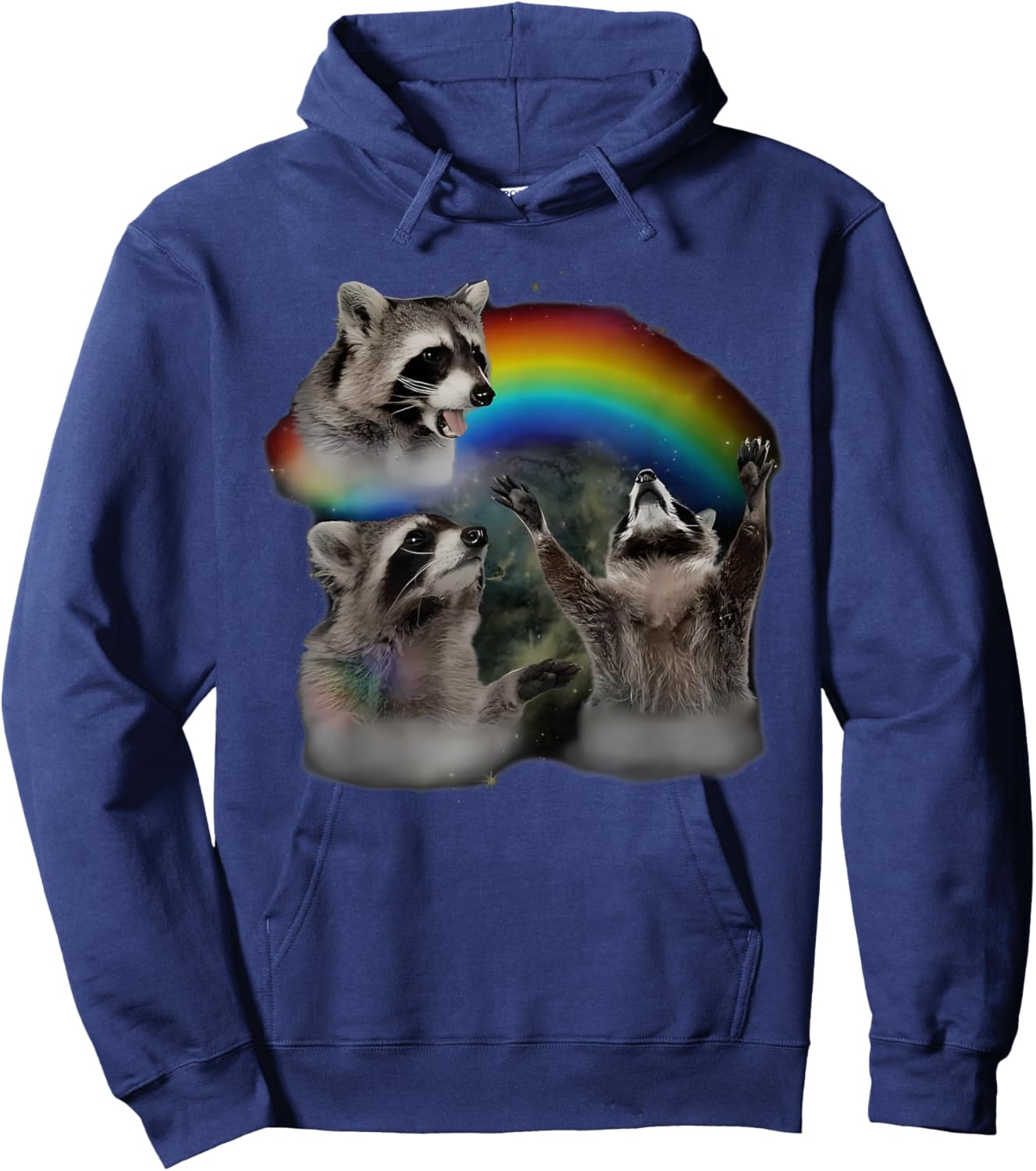 Retro Racoon Howling Rainbow LGBT Pride Month Lesbian Trans Hoodie - Hoodie | Navy