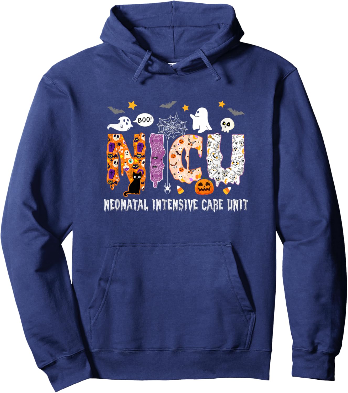 Nicu Nurse Halloween Spooky Ghose Neonatal Intensive Care Hoodie - Hoodie | Navy