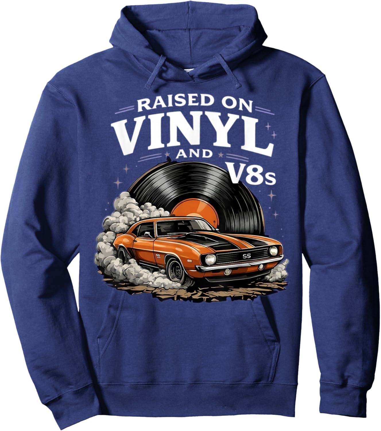 Raised on Vinyl and V8s Classic Car Lover Muscle Car Hoodie - Hoodie | Navy