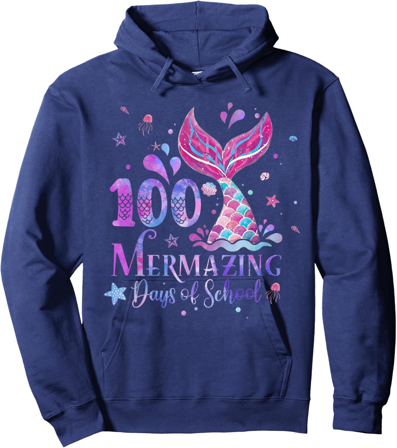 100 Mermazing Days of School Mermaid 100th Day Girls Kids Hoodie - Hoodie | Navy