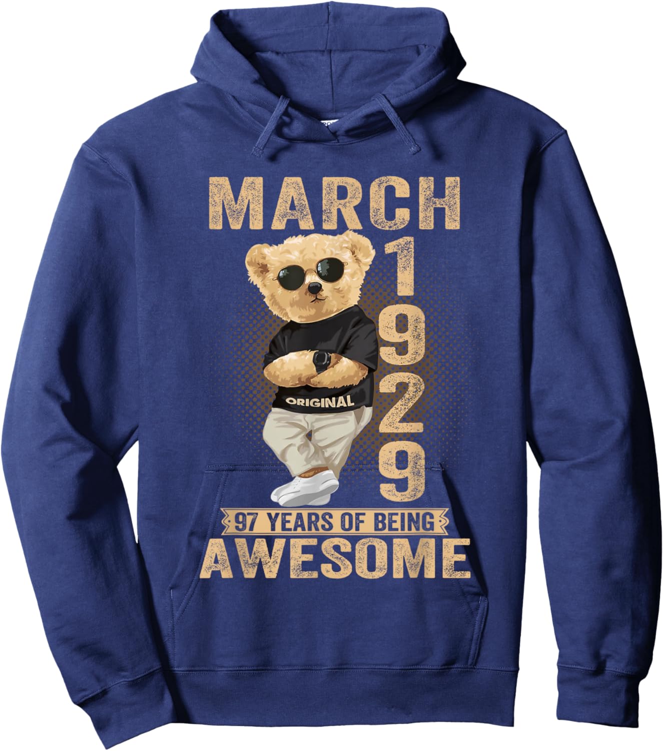 (ON Back) March 1929 97th Birthday 97 Years Teddy Bear Hoodie - Hoodie | Navy