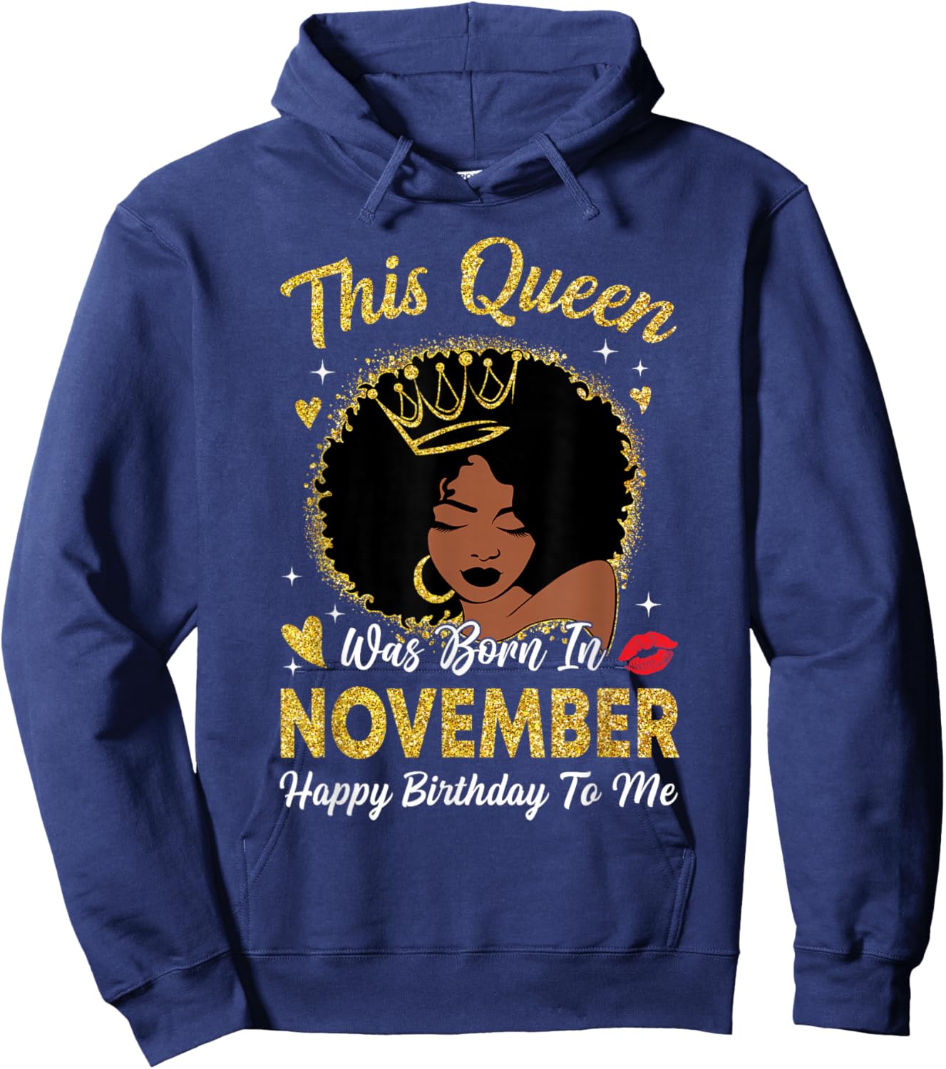 This Queen was Born in November Birthday Afro Woman Girl Hoodie - Hoodie | Navy