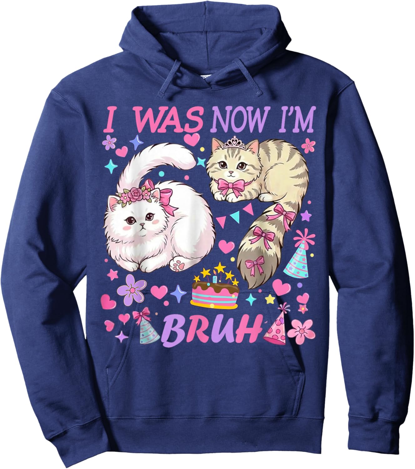I was 6 Now I'm 7 Bruh Funny 67 Birthday Girls Cats Hoodie - Hoodie | Navy
