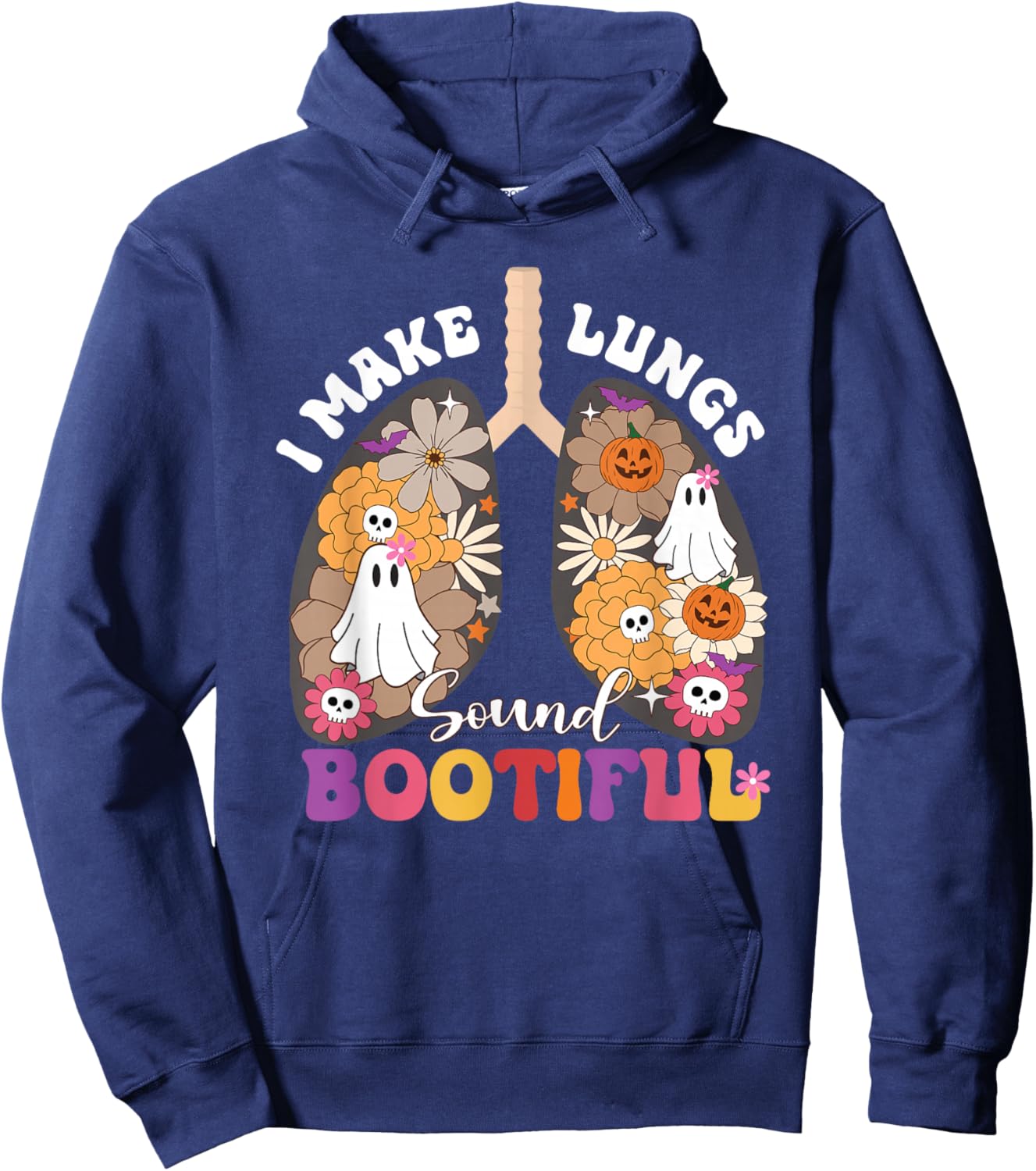 I Make Lungs Sound Bootiful NICU RT Halloween Lungs Ghost Hoodie - Hoodie | Navy