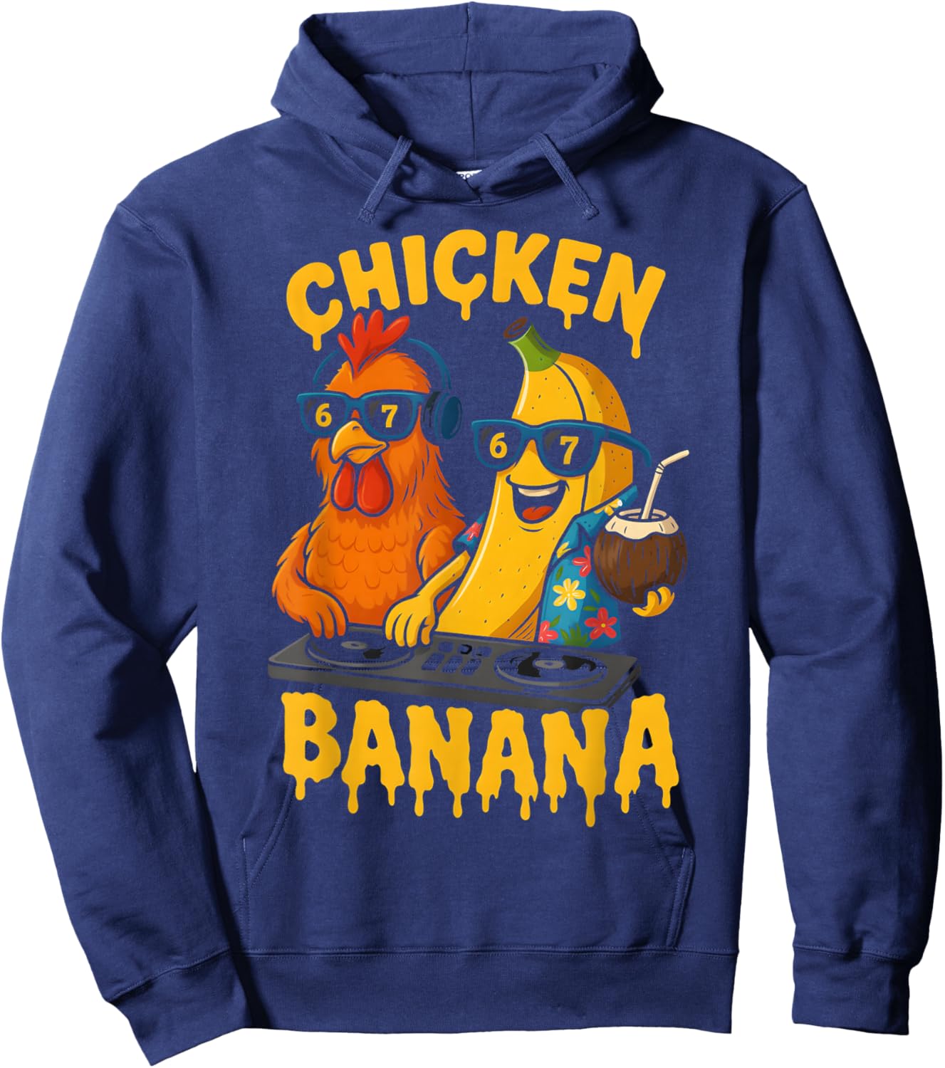 HUGvyn Six Seven Meme 6 7 Chicken Banana DJ Ice Cream Drip Hoodie - Hoodie | Navy