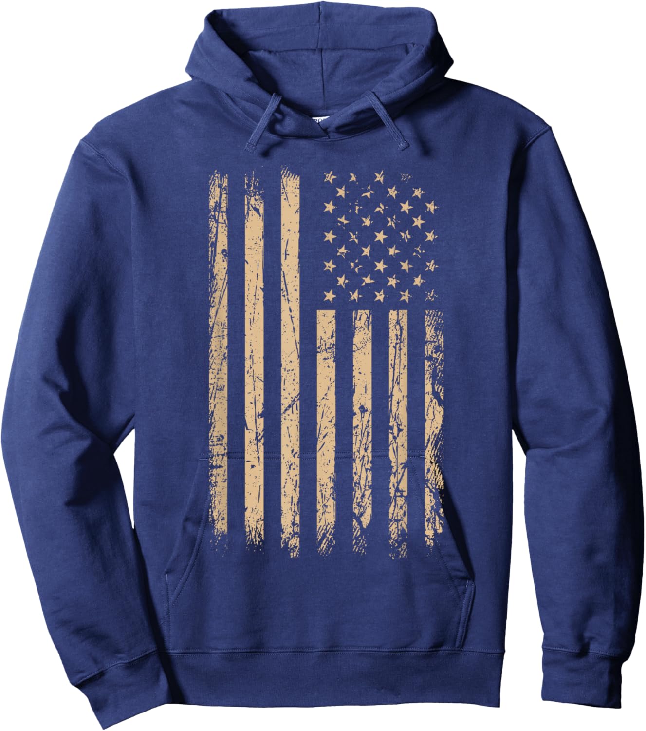 Tan Stars & Stripes Vertical Tan Color Graphic Hoodie - Hoodie | Navy