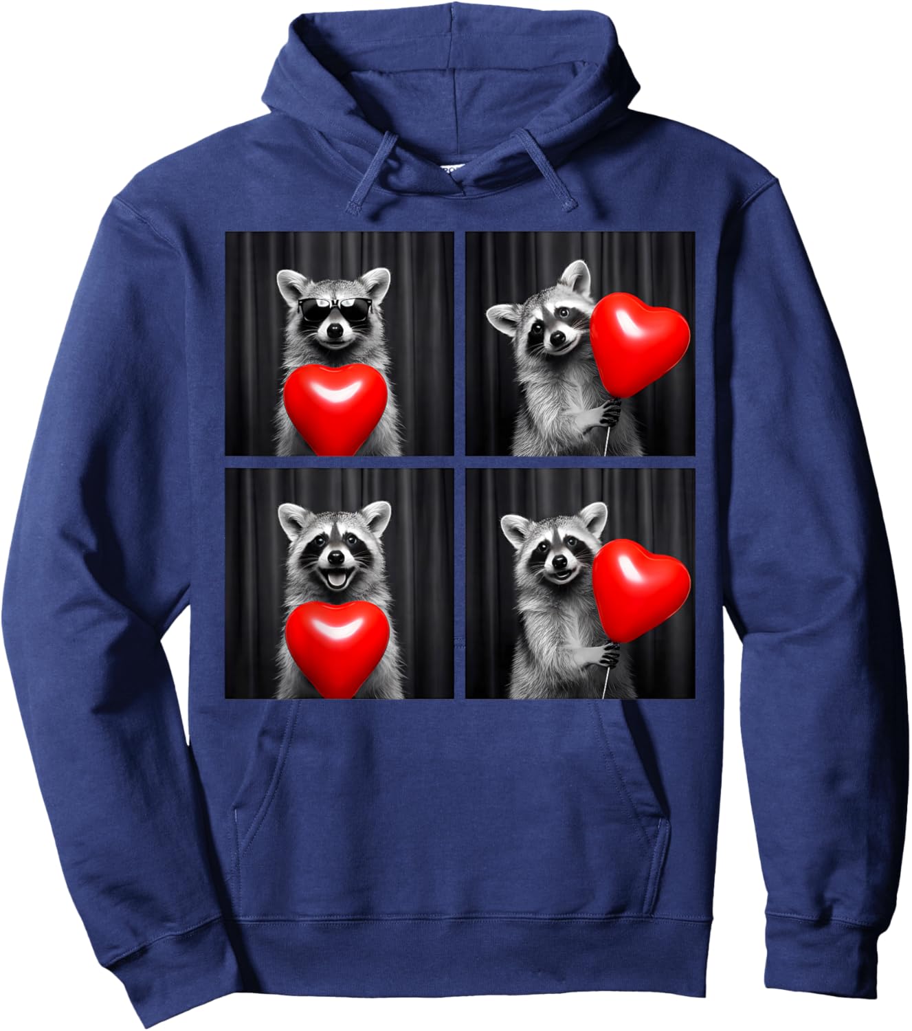 Valentines Raccoon Lover Photobooth Selfie Love Heart Women Hoodie - Hoodie | Navy