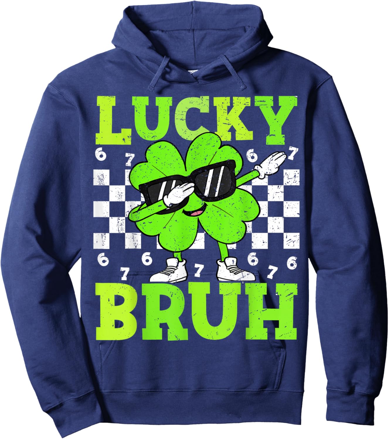 Boys St Patricks Day 67 Lucky Bruh Dabbing Shamrock Clover Hoodie - Hoodie | Navy