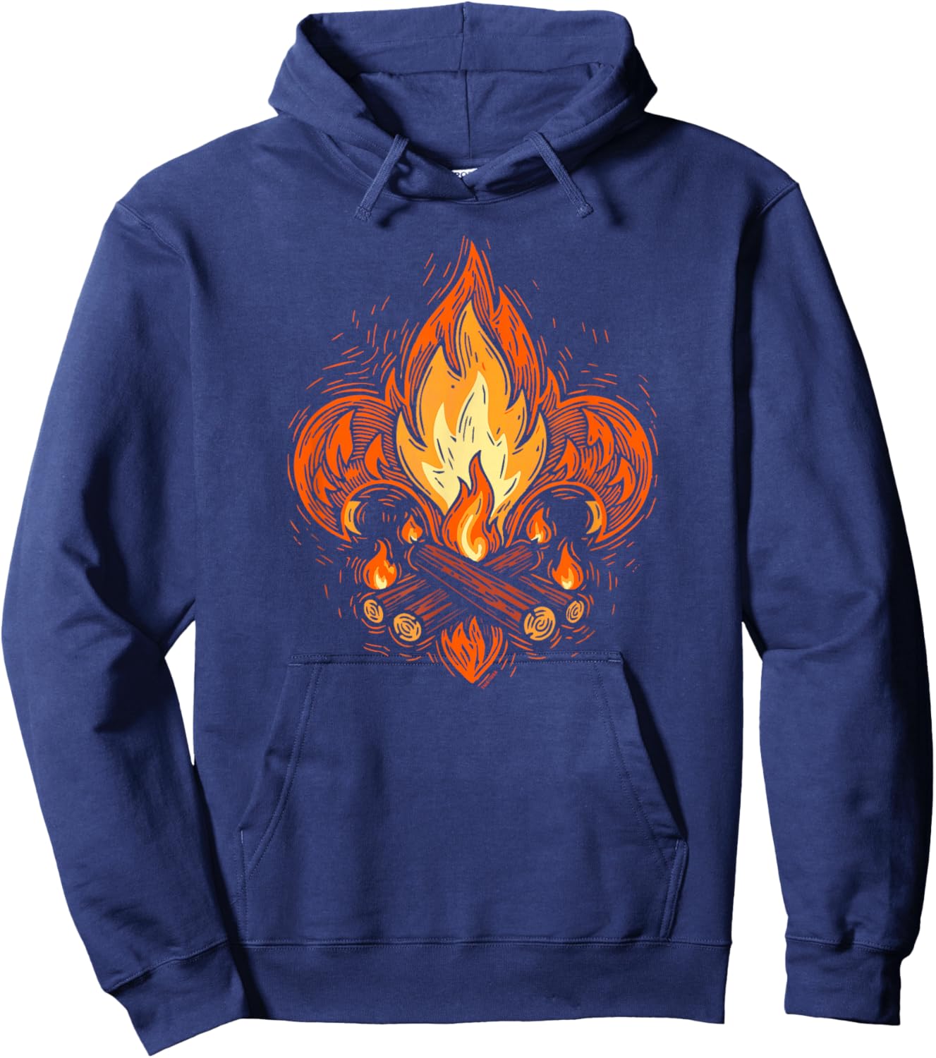 Campfire Fleur-De-Lis Abstract Scouting Logo Art Hoodie - Hoodie | Navy