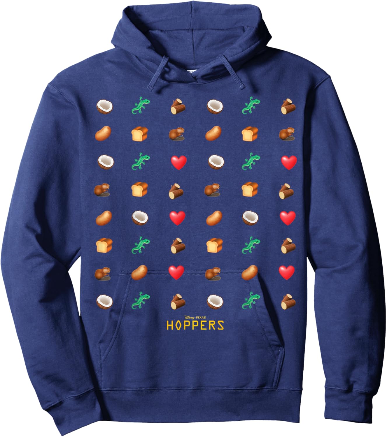 Disney Pixar Hoppers Coconut Lizard Log Beaver Heart Emojis Hoodie - Hoodie | Navy