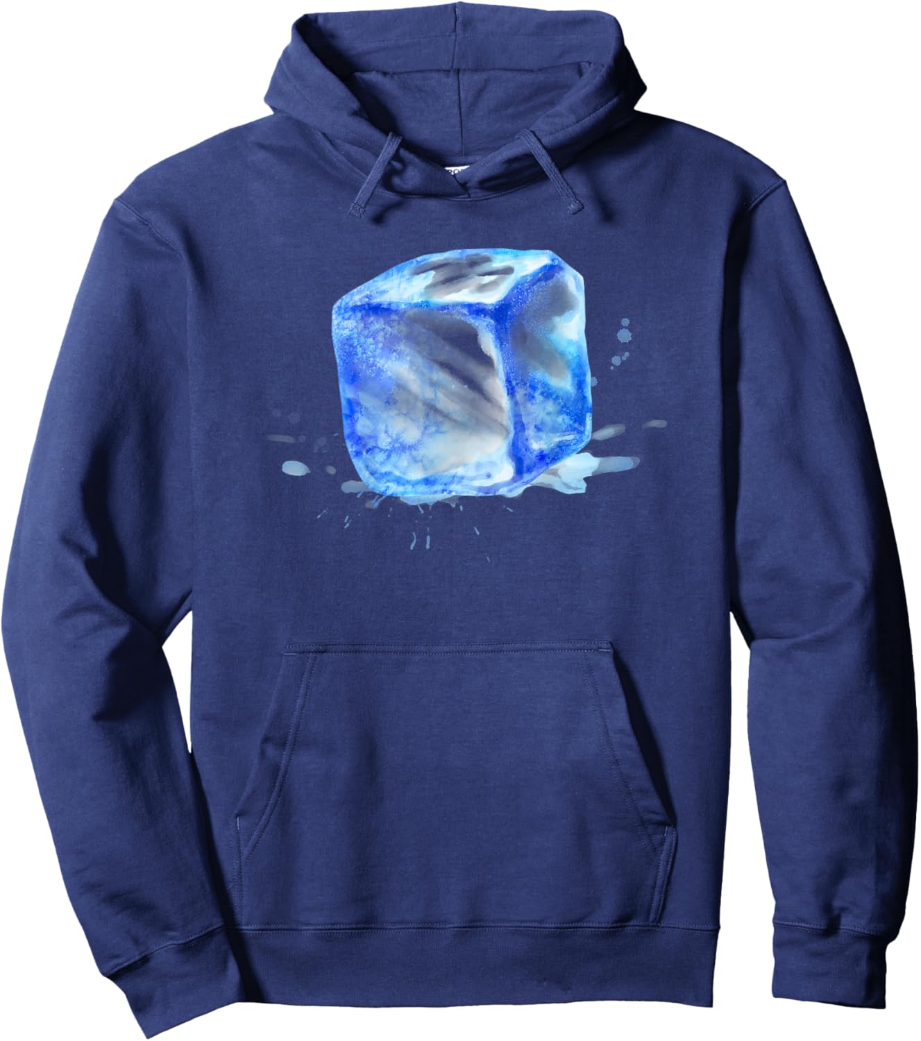 Cute Ice Cube with Splashes Watercolor Painting (On Back) Hoodie - Hoodie | Navy