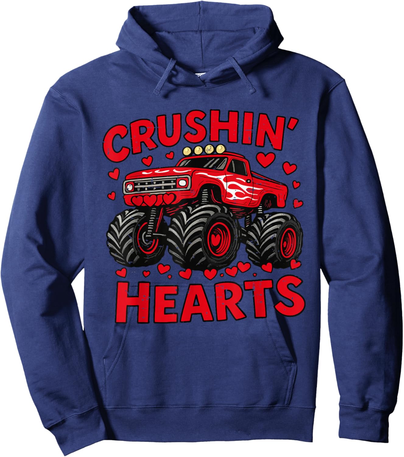 Funny Crushin Hearts Toddler Boy Valentine Monster Truck Hoodie - Hoodie | Navy
