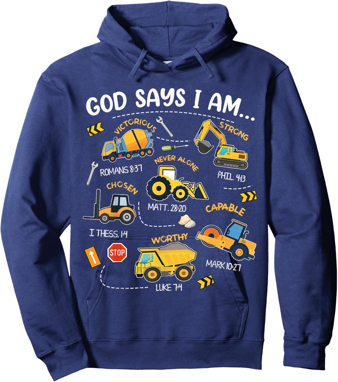 God Says I Am Christian Bible Verses Boys Construction Truck Hoodie - Hoodie | Navy
